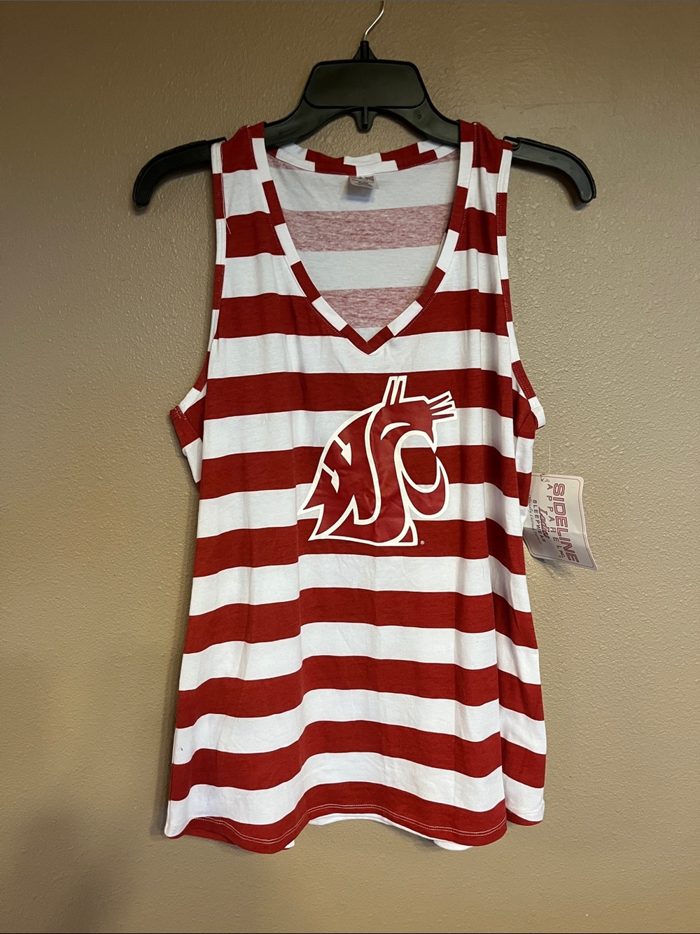 WSU Striped Red and White V-Neck Tank Top with  Cougar Logo